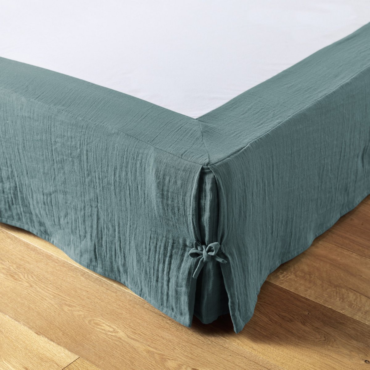 Cache sommier, en 100 % Gaze de coton, avec volant 30 cm bleu, EDEN