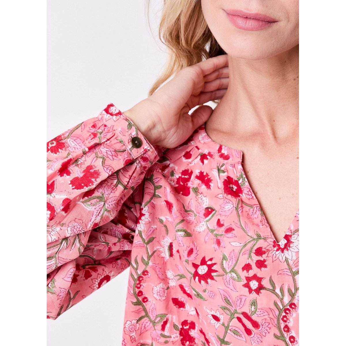 Blouse coton imprimée ample OCO rose clair yumna, LA FIANCÉE
