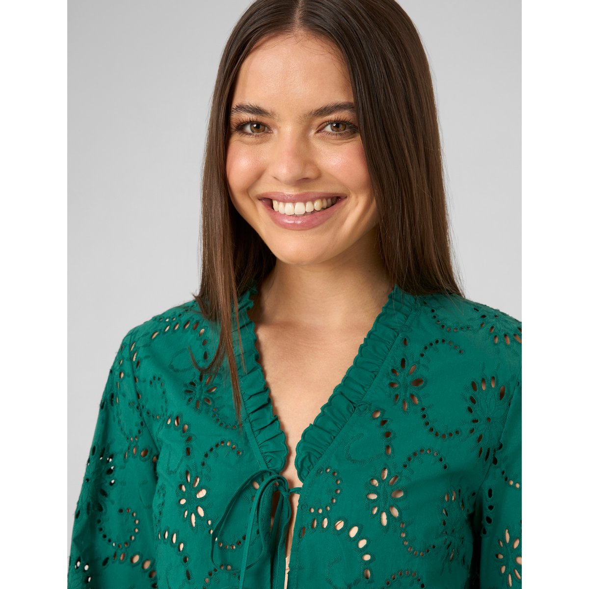 Blouse brodée ajourée menthe, BZB