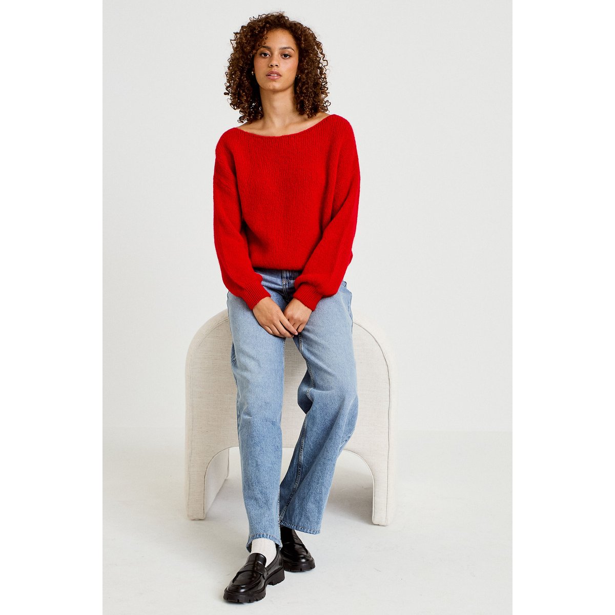 Pull ample col bateau manches longues rouge, CACHE CACHE