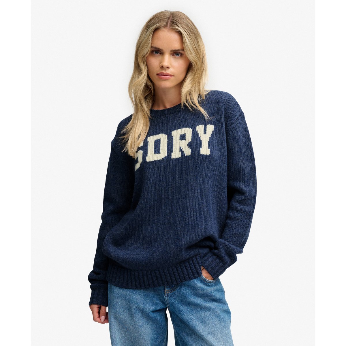 Pull en maille intarsia Heritage bleu marine éclipse, SUPERDRY