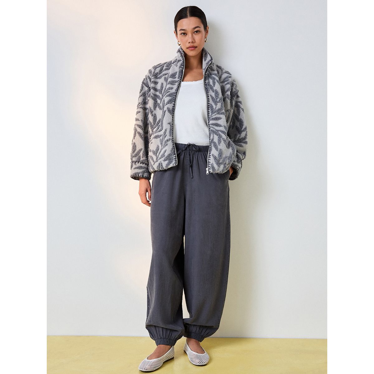 Veste borgana à motif floral zippée gris, NEXT