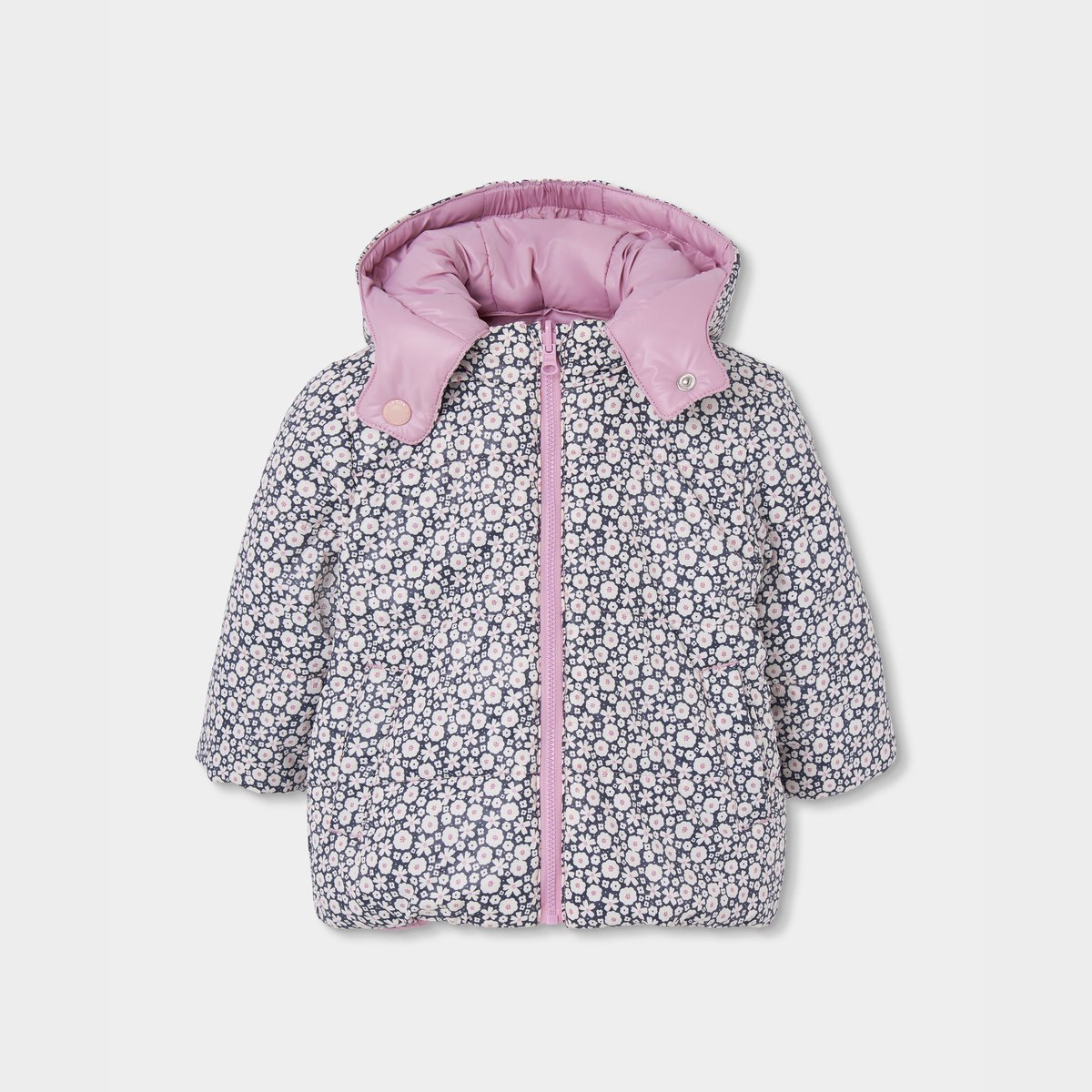 Parka fille tissu technique réversible fleurs rose, BOBOLI
