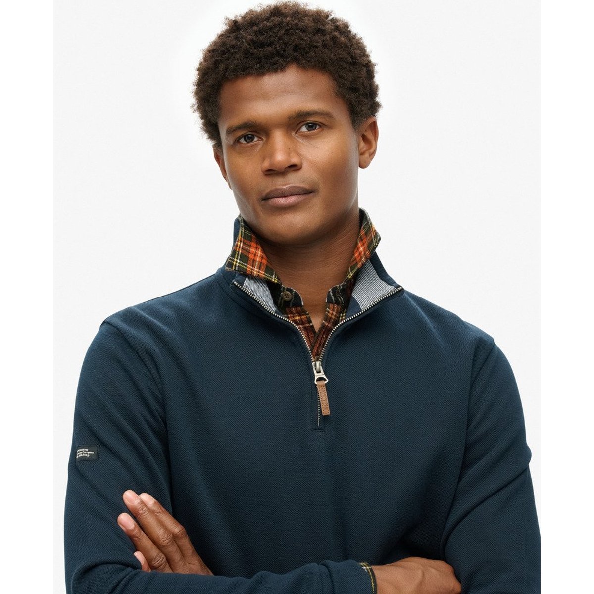 Sweatshirt Core Pique Demi-Zip bleu marine éclipse, SUPERDRY