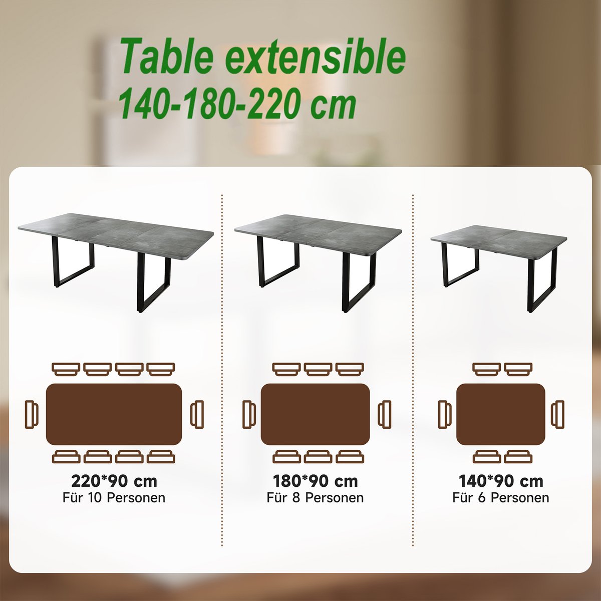 Table à manger extensible à allonge papillon intégrée, ELMOB gris, MEUBLES COSY