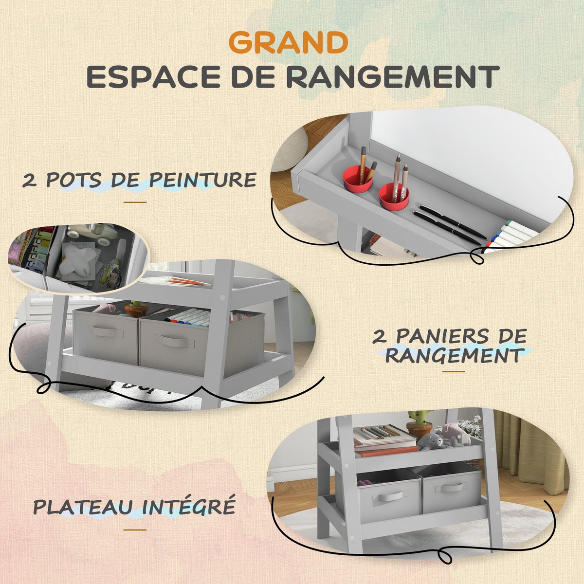 Chevalet pour enfants MDF Gris gris, rouge, AIYAPLAY