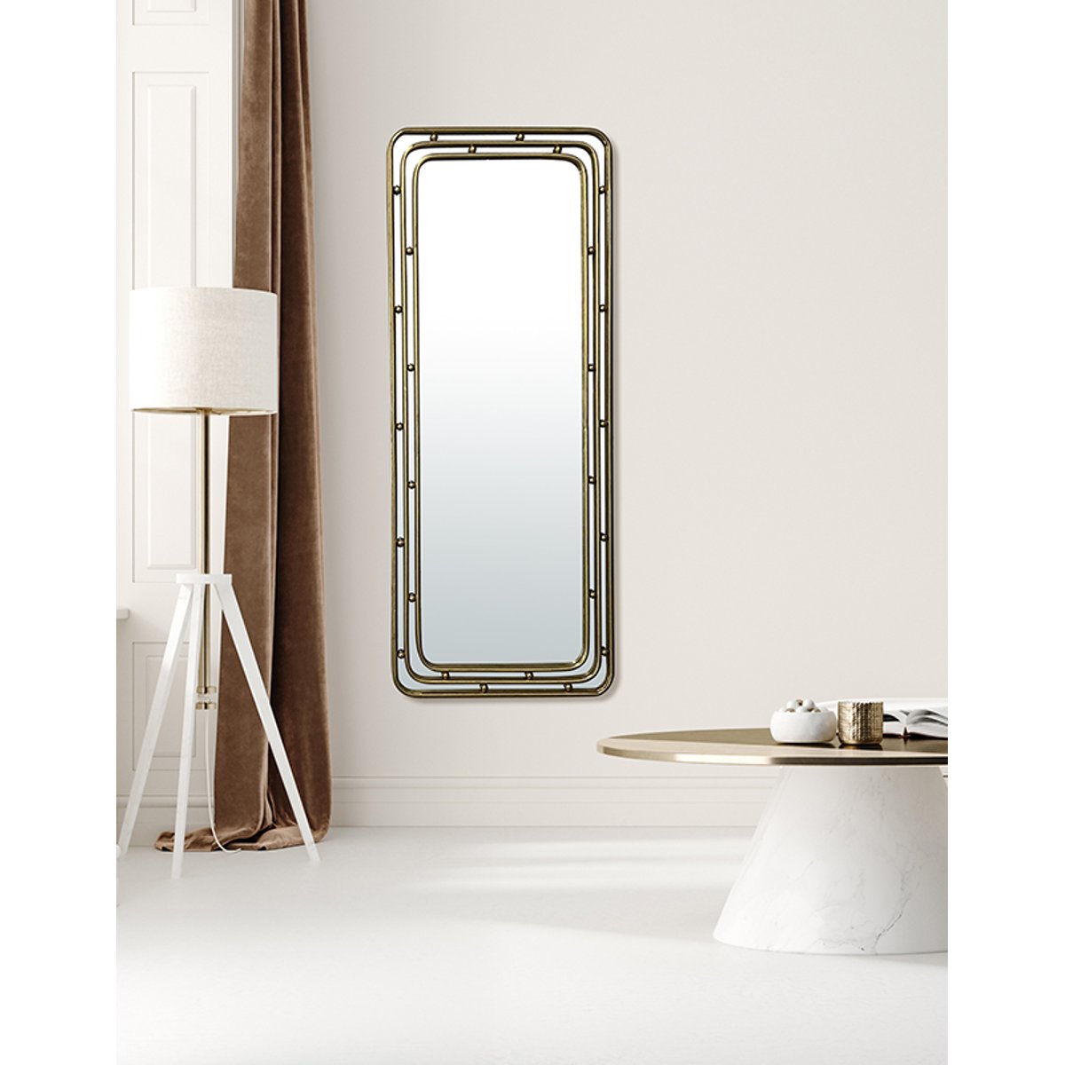 Miroir métal arrondi 50x120cm or, EMDE