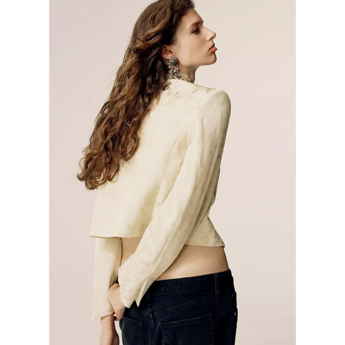 Blazer jacquard bouton ivoire, MANGO
