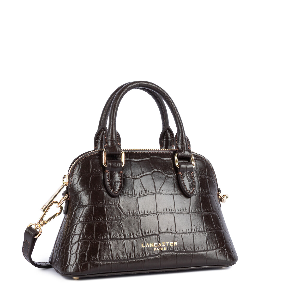 Borsa in pelle di vacchetta con motivo coccodrillo, EXO marrone, LANCASTER