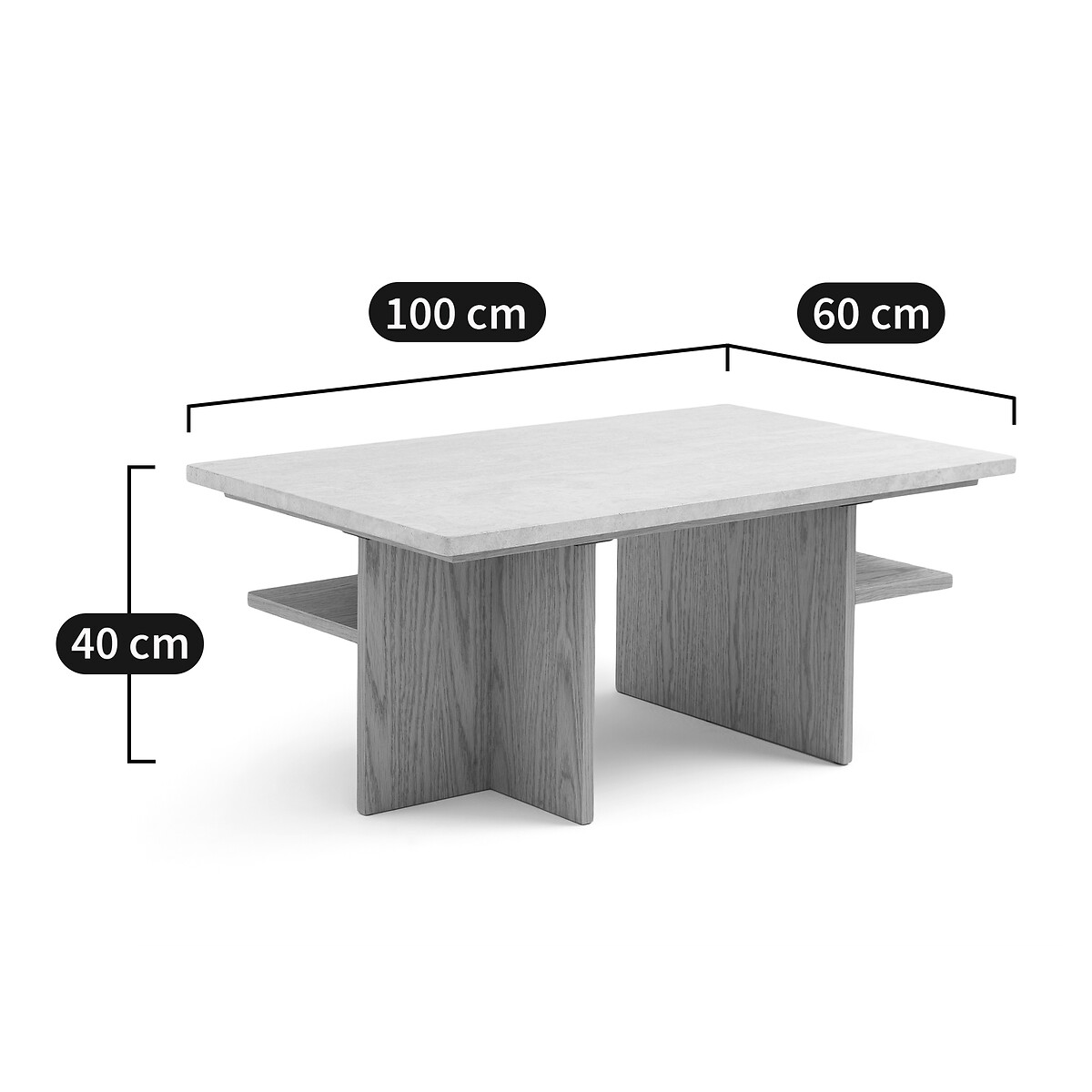 Table basse, en travertin, longueur 100 cm, CALISTE chêne/travertin, LA REDOUTE INTERIEURS