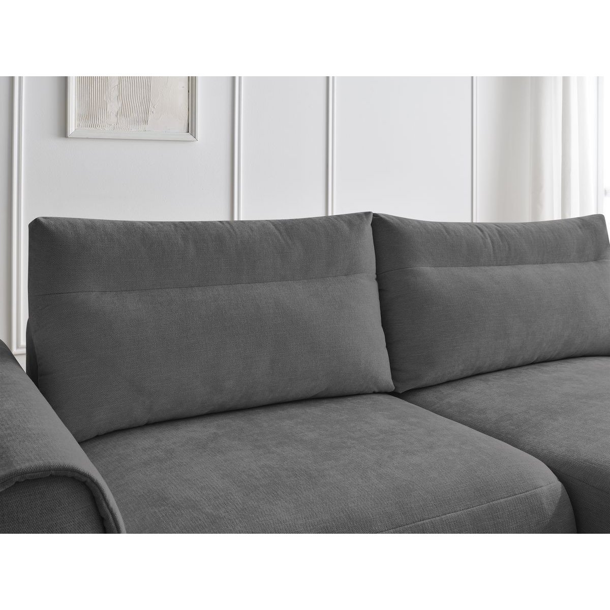 Canapé d'angle fixe compact 3 places tissu lisse, ADEN gris foncé, BOBOCHIC