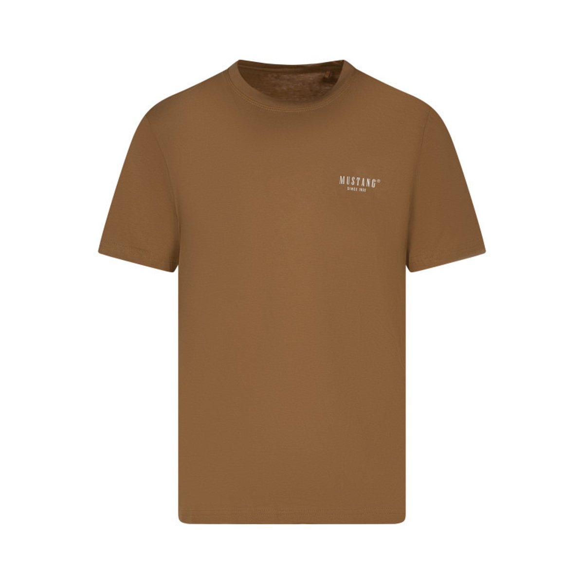 T-shirt en coton camel uni avec une coupe droite et un col rond camel, MUSTANG