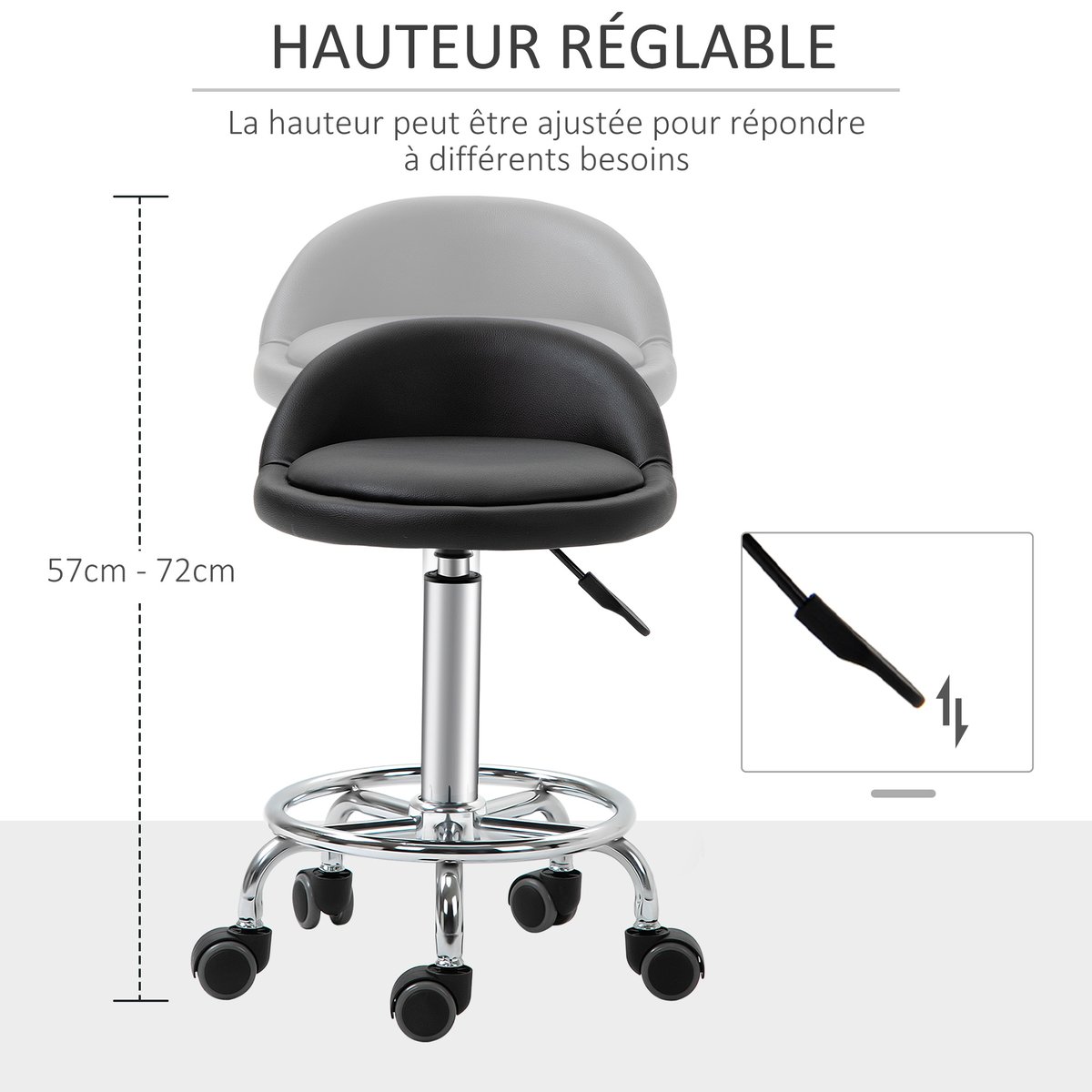 Tabouret de salon Revêtement synthétique Noir noir, HOMCOM