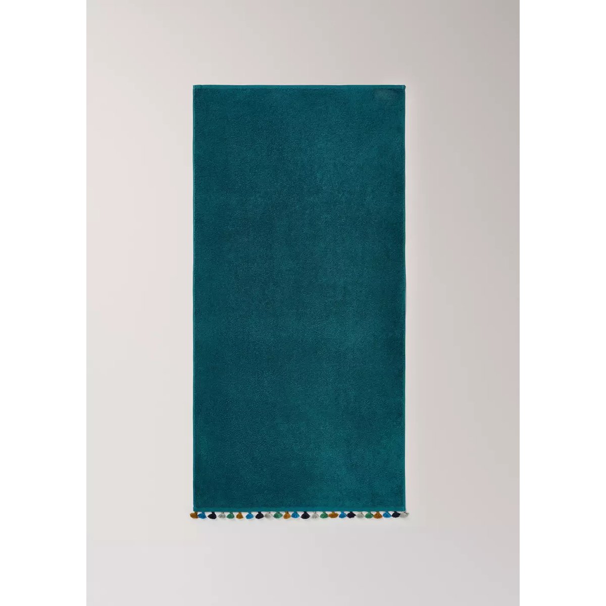 Serviette de douche enfant coton pompons multicolores bleu de prusse, MANGO HOME