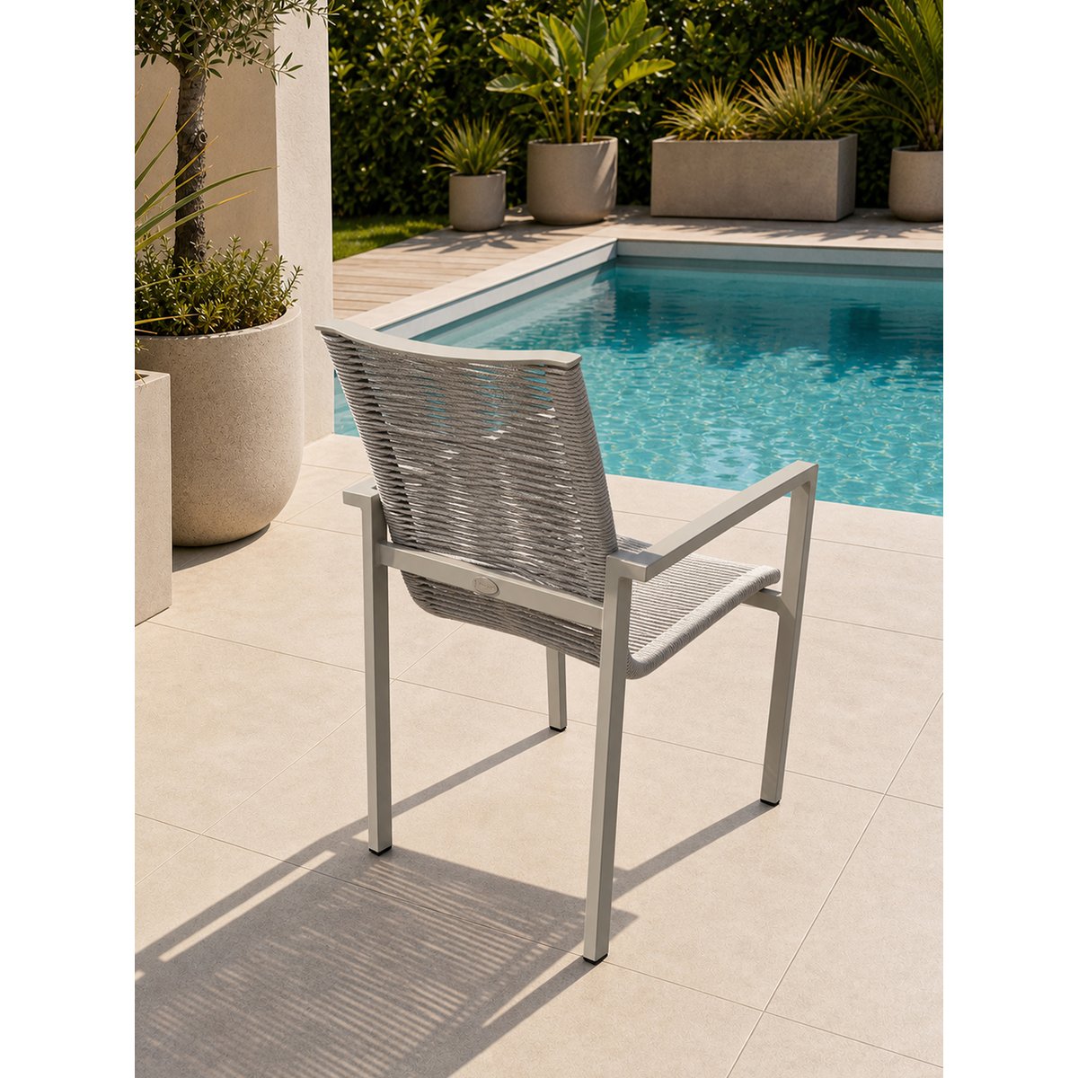 Fauteuil de jardin en aluminium et corde tissée MEXICO grège, DCB GARDEN