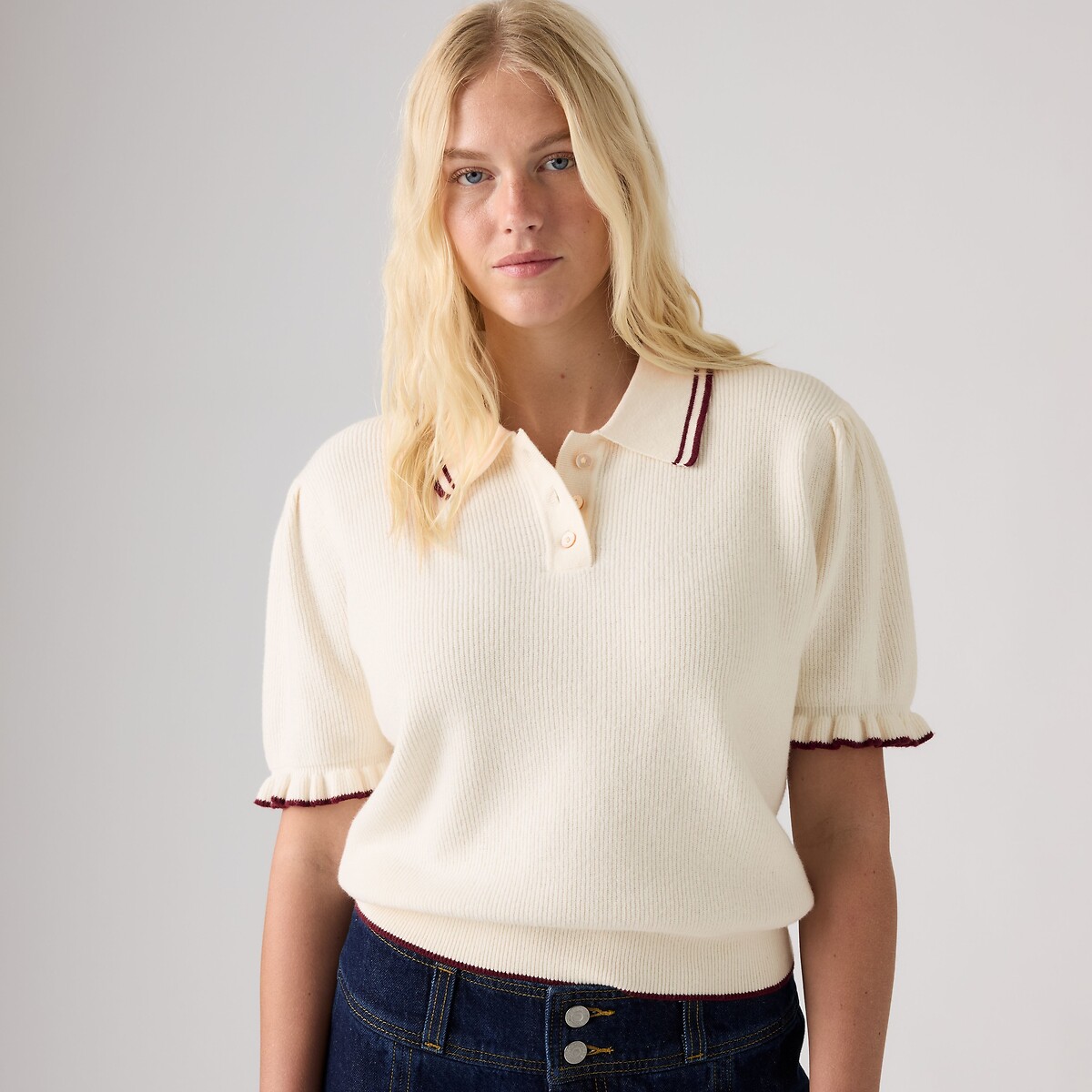 Pull manches courtes col polo ecru, LEVI'S