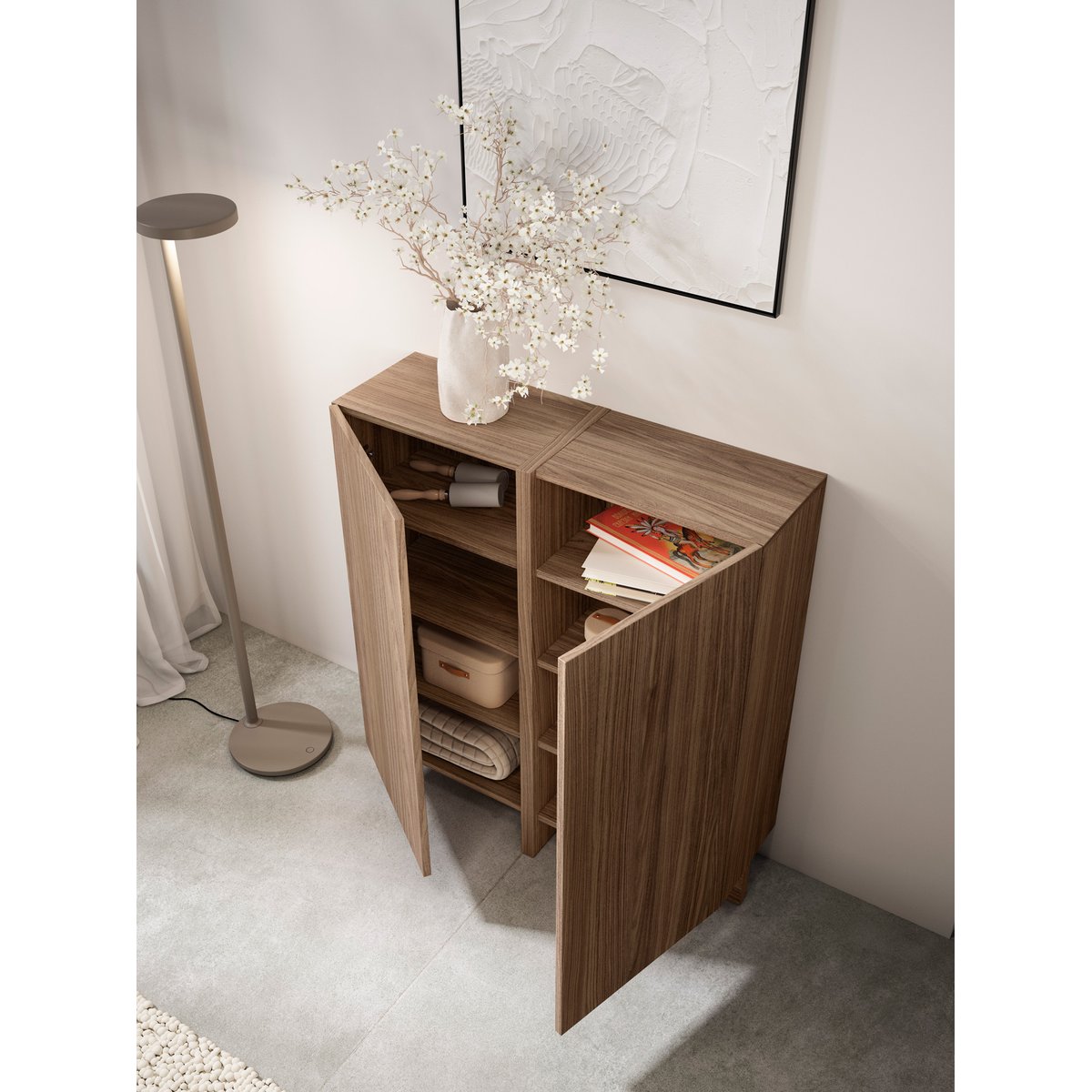 Buffet bas en placard 2 portes, SOHO noyer, HERDASA