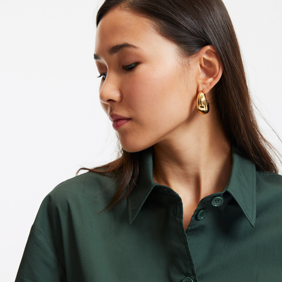 Midi Shirt Dress with Tie-Waist dark green, LA REDOUTE COLLECTIONS