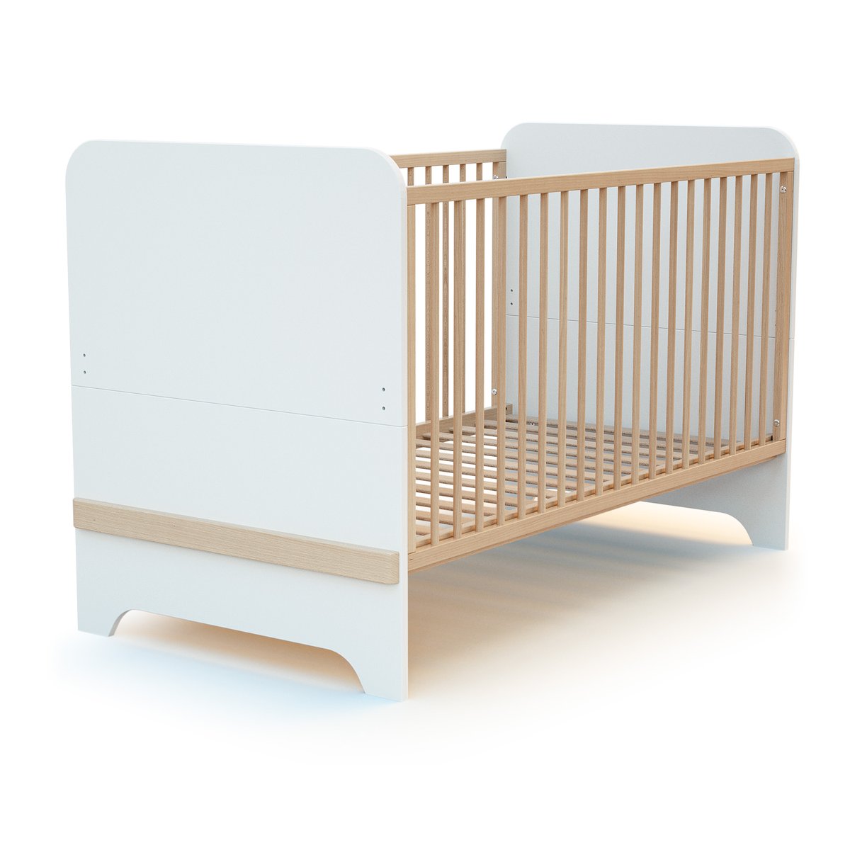 Lit bébé évolutif en bois CARROUSEL blanc et hêtre, JURABABY