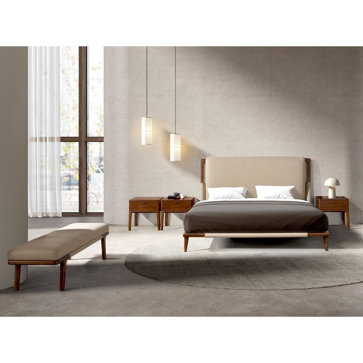 Banc en simili cuir vison mink| dark walnut, ANGEL CERDA
