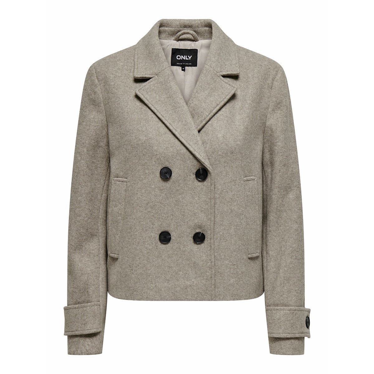 Manteau court col tailleur, boutonné beige, ONLY