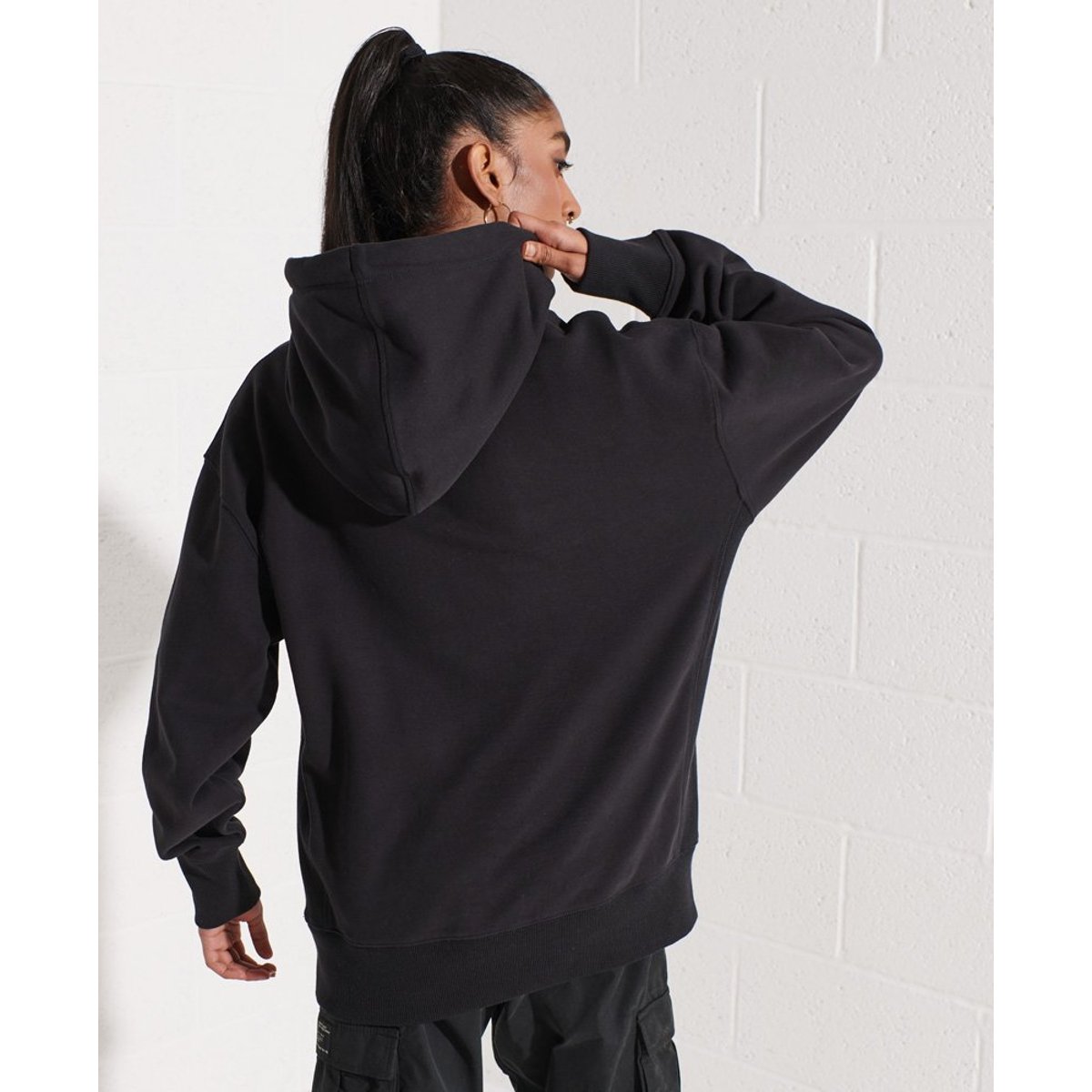 Sweat à capuche oversize à micro logo noir, SUPERDRY