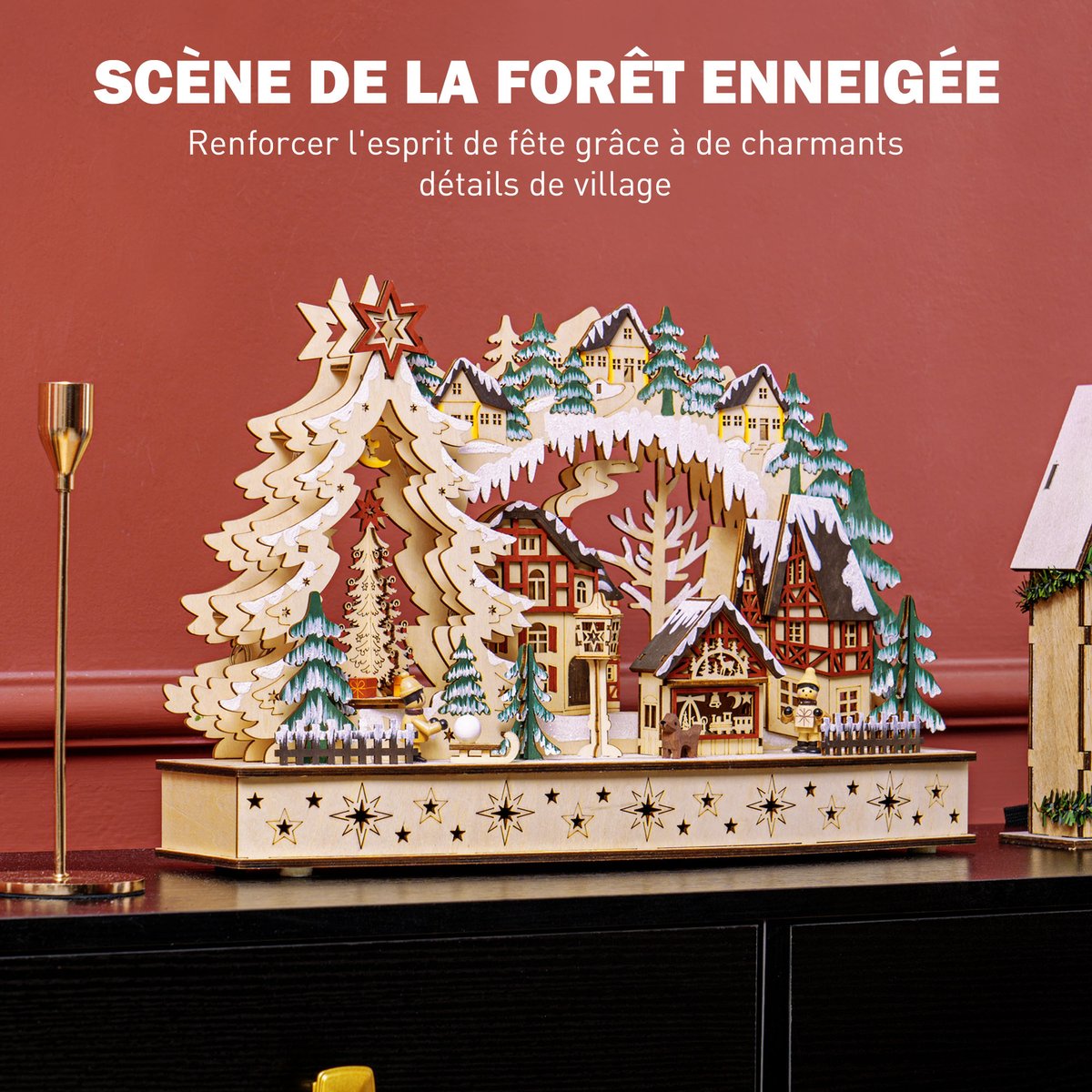 Village de Noël Panneau multicouche Bois beige, HOMCOM