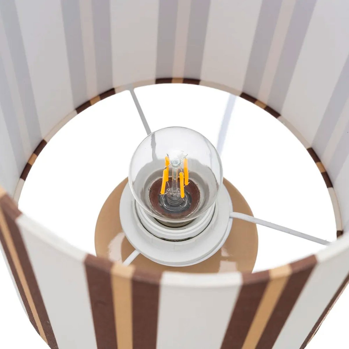 Lampe à poser céramique beige et abat-jour rayé marron 18x18x43cm beige, WADIGA