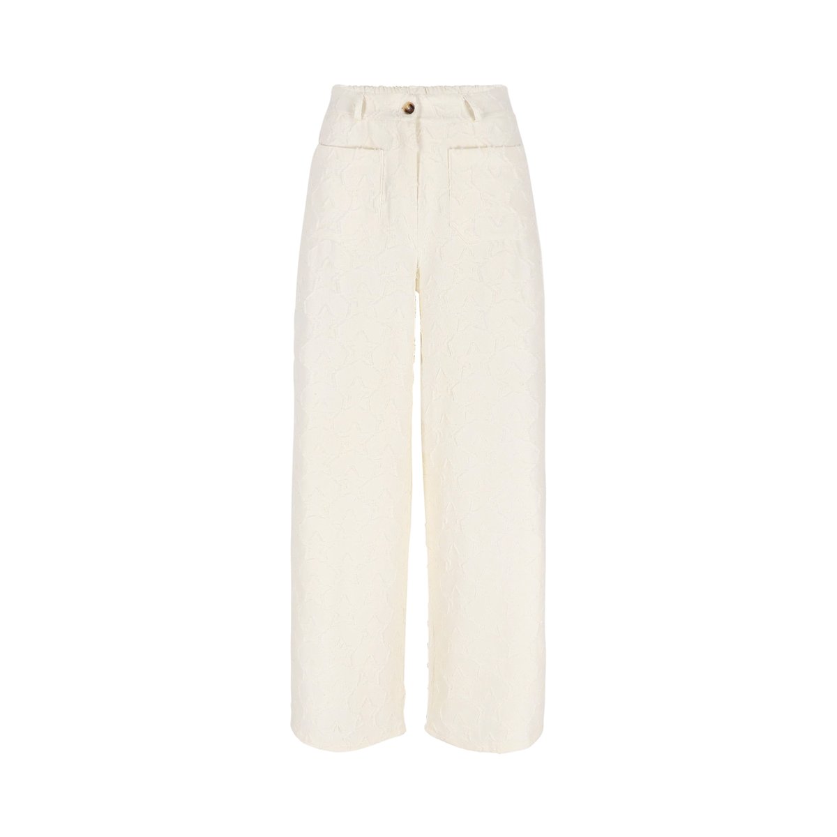 Pantalon large brodé étoiles blanc vanille, LOLALIZA