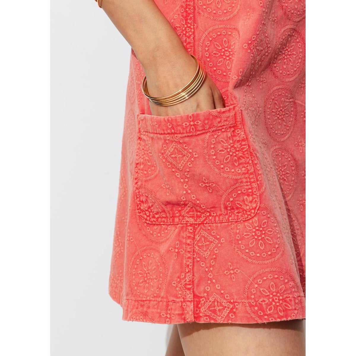Robe salopette brodée rouge, PROMOD