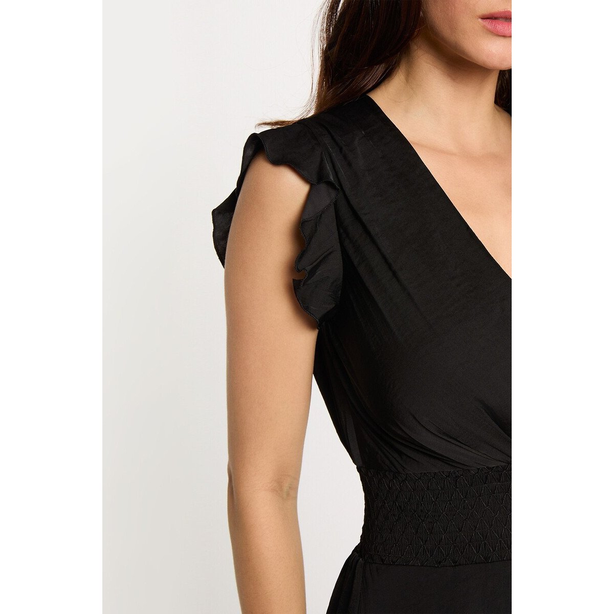 V-Neck Short Sleeve Mini Dress black, MORGAN