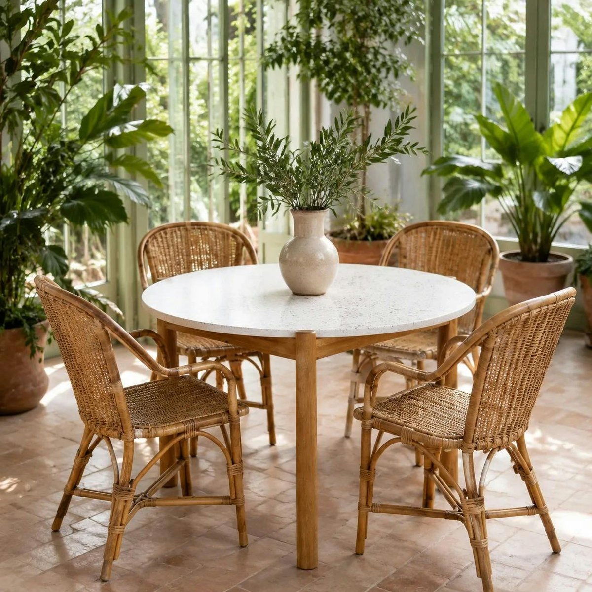 Table à dîner ronde terrazzo blanche ø120 BALI blanc, PIER IMPORT