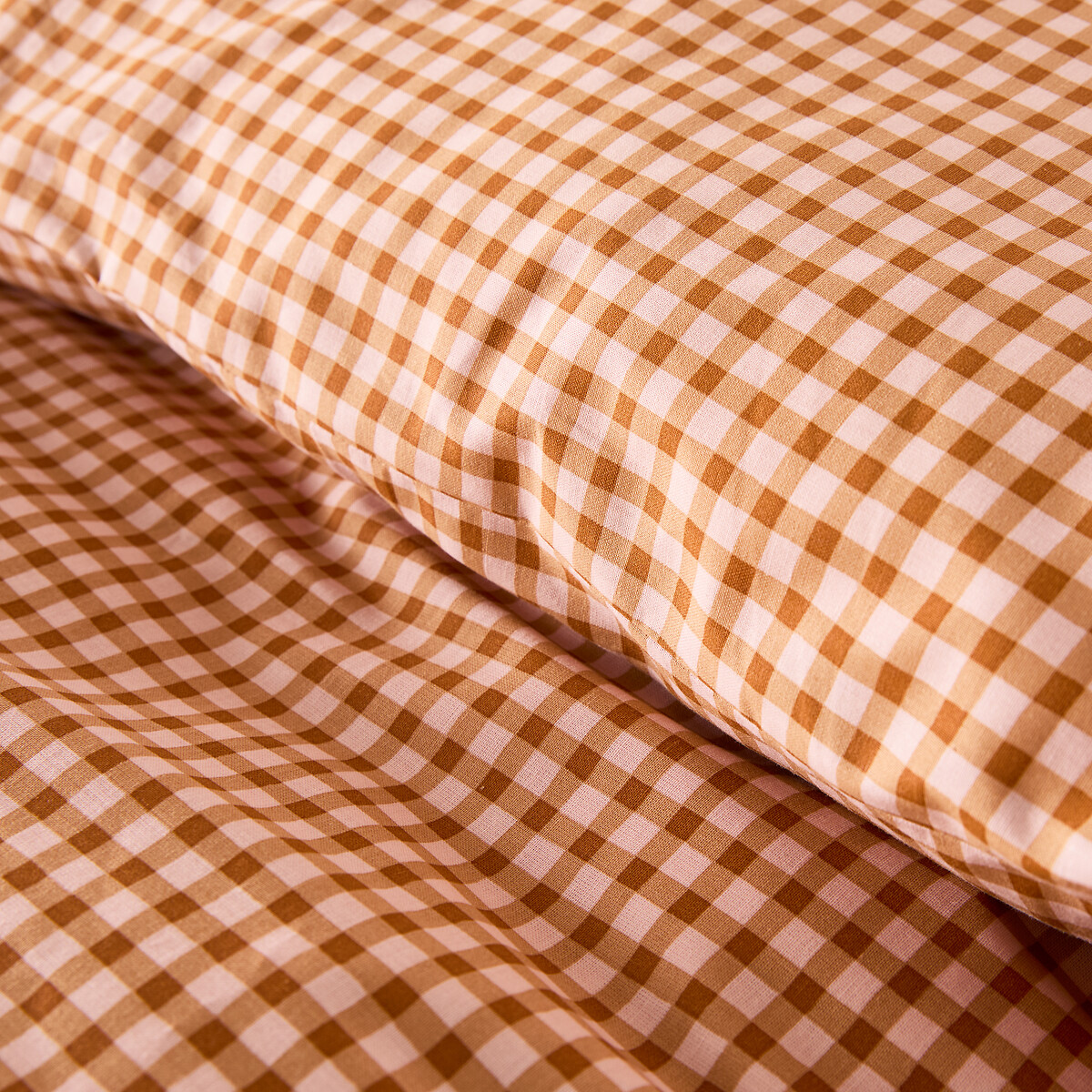 Parure 30% coton recyclé, housse de couette et taie carrée, à carreaux, LESIA vichy caramel, LA REDOUTE INTERIEURS