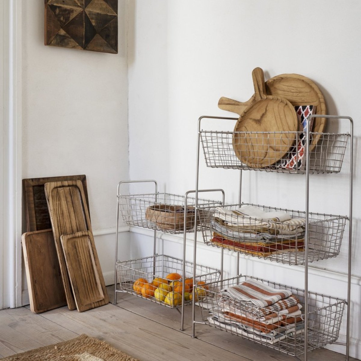 Etagère meuble rangement paniers métal argent, MADAM STOLTZ