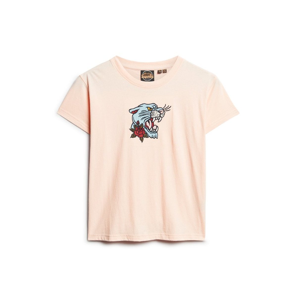 T-shirt ajusté brodé effet tatouage rose fouetté pêche, SUPERDRY