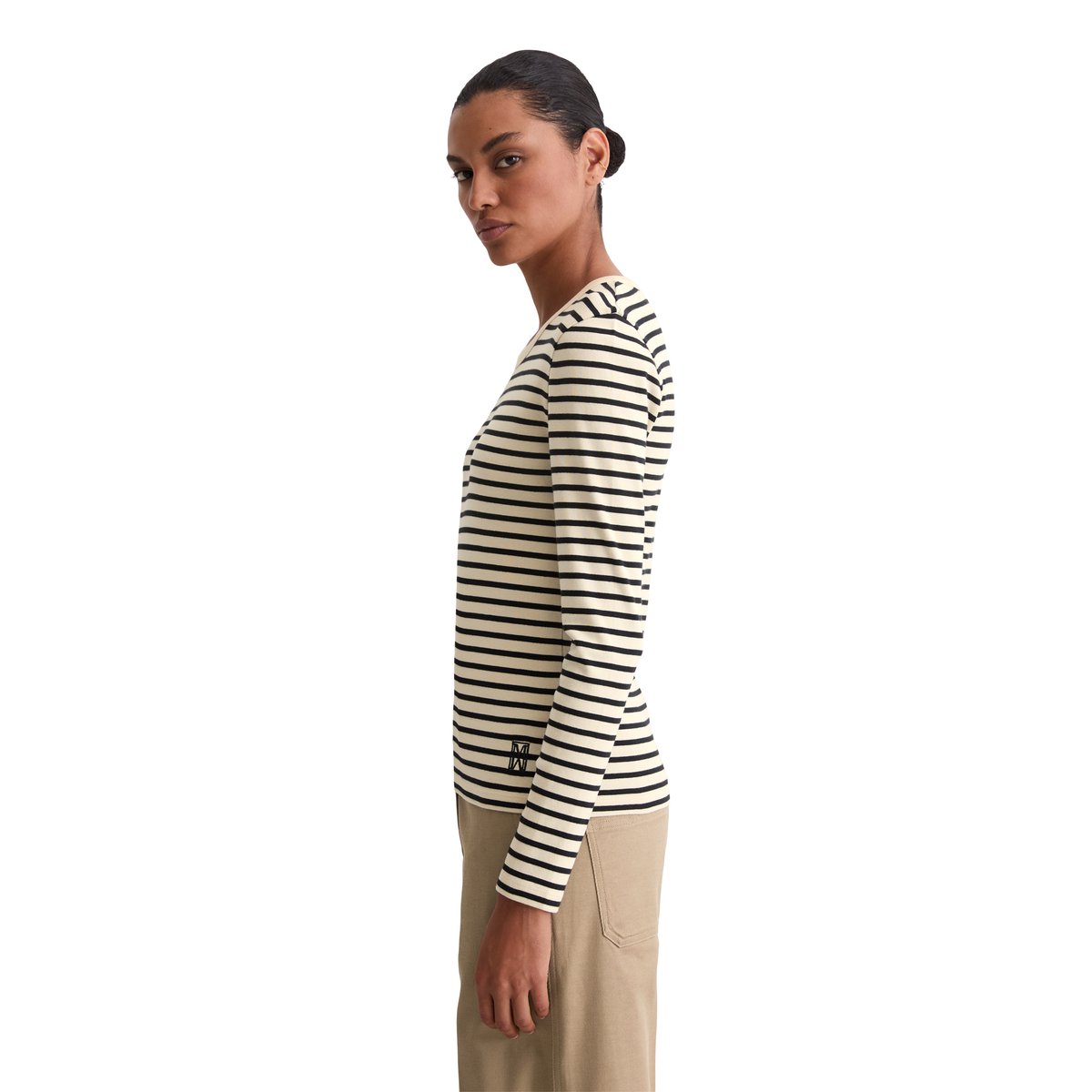 T-shirt long rayé regular en pur coton bio bleu foncé, MARC O'POLO
