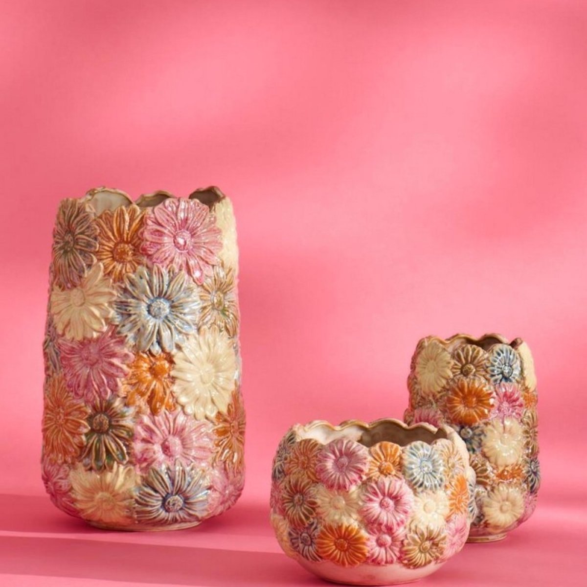 Vase grès motif fleurs multicolore, IB LAURSEN