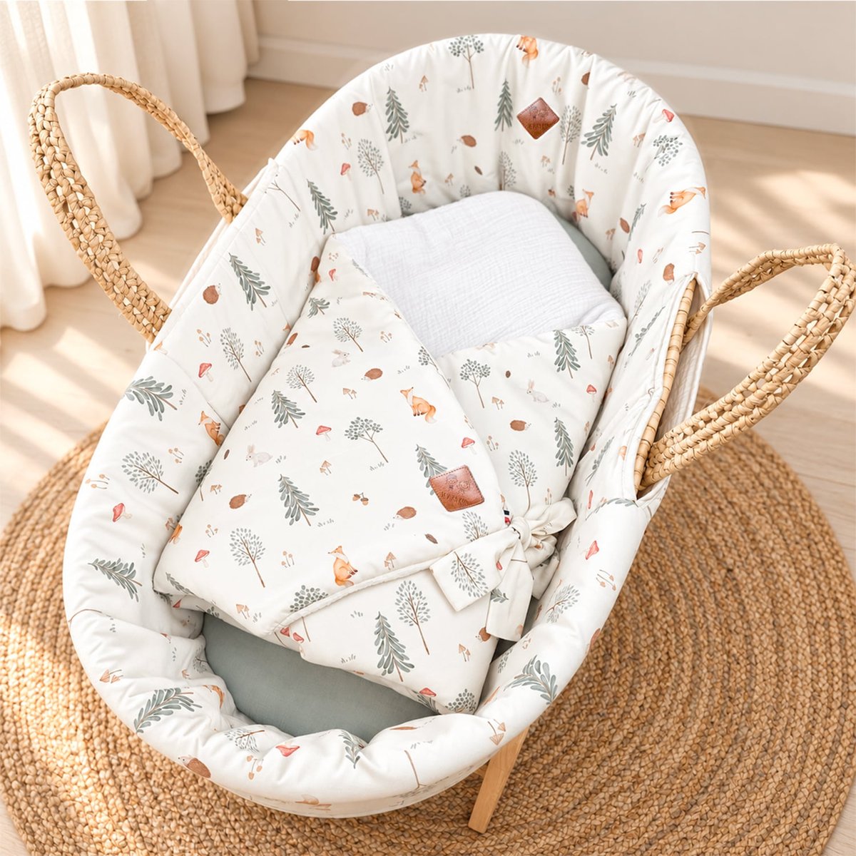 Habillage couffin panier moïse satin de coton FOREST écru, SEVIRA KIDS