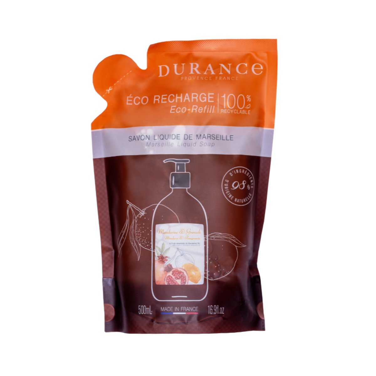 Recharge savon liquide MANDARINE & GRENADE couleur unique, DURANCE