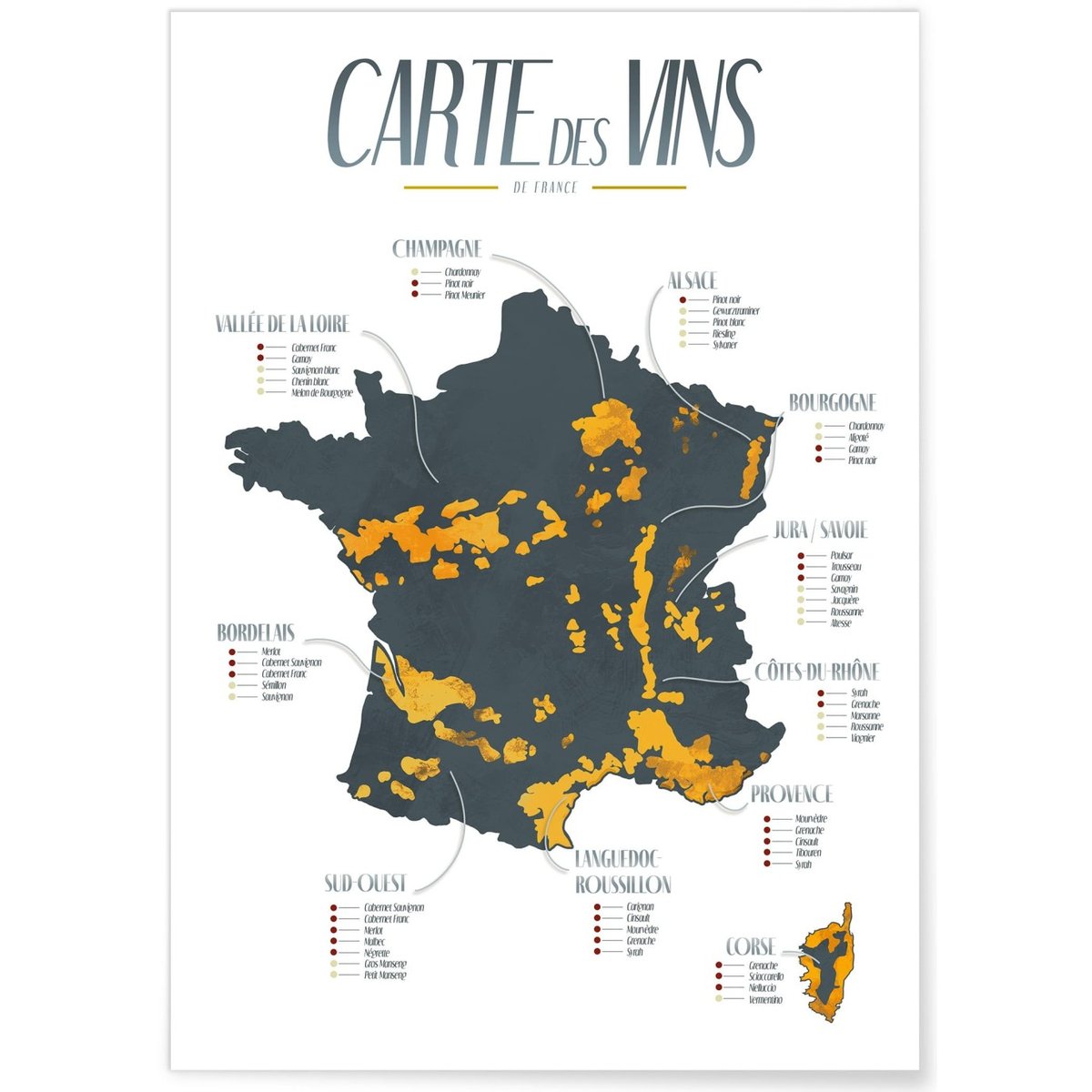 Affiche 'Carte des Vins' blanc, L'AFFICHERIE