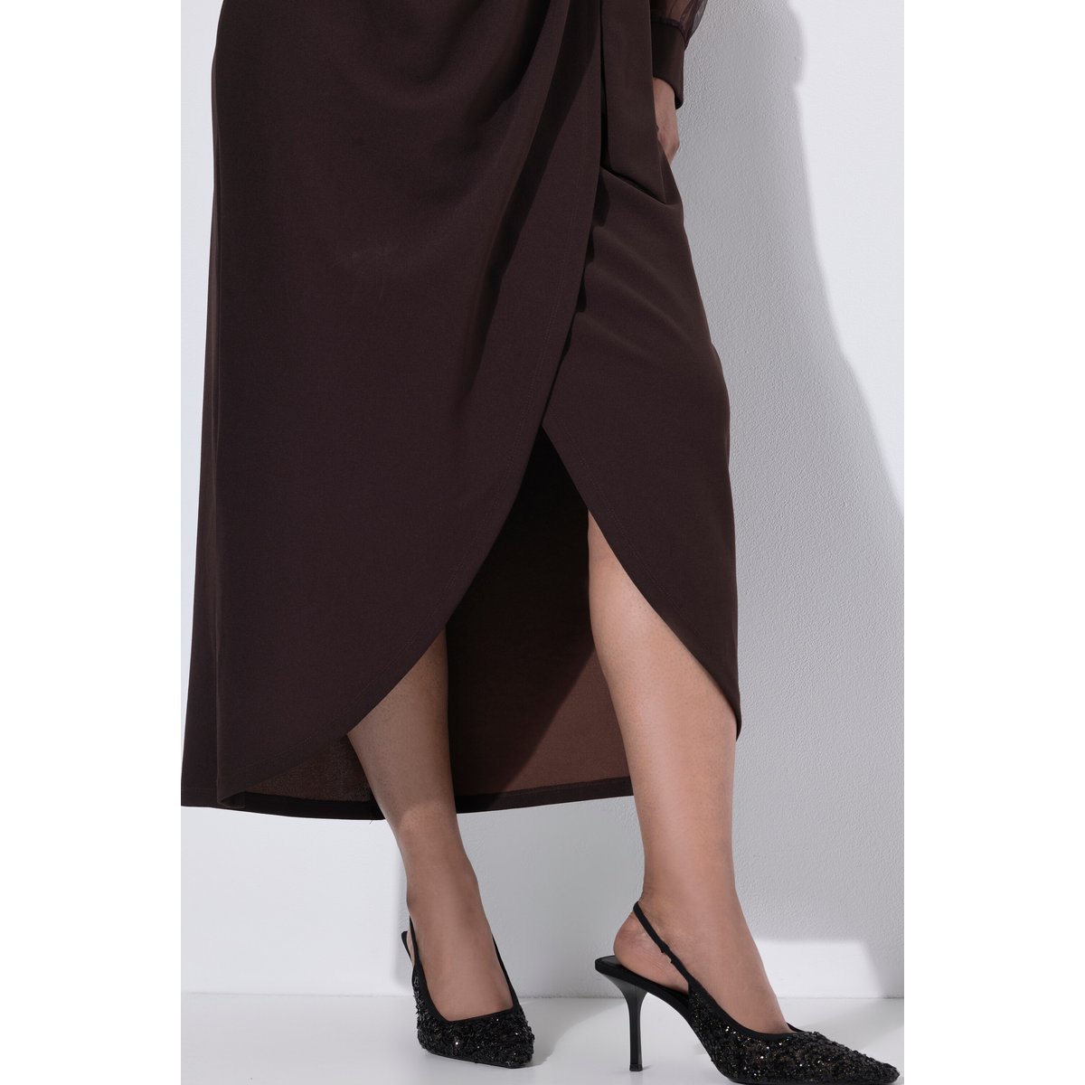 Robe portefeuille à paillettes marron, ULLA POPKEN