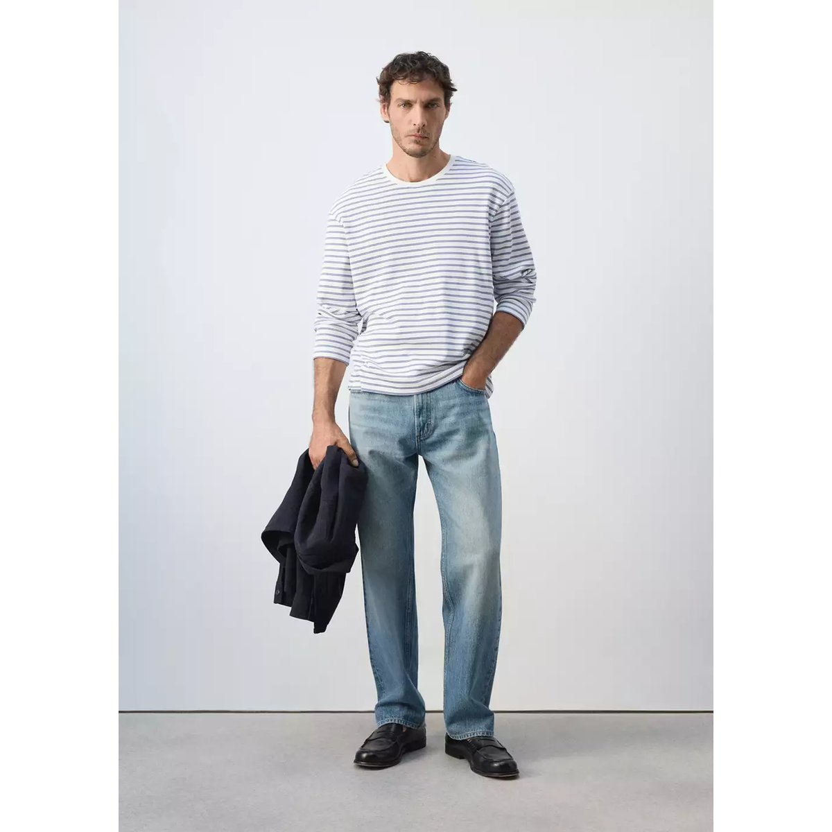 T-shirt 100 % coton rayures blanc, MANGO MAN