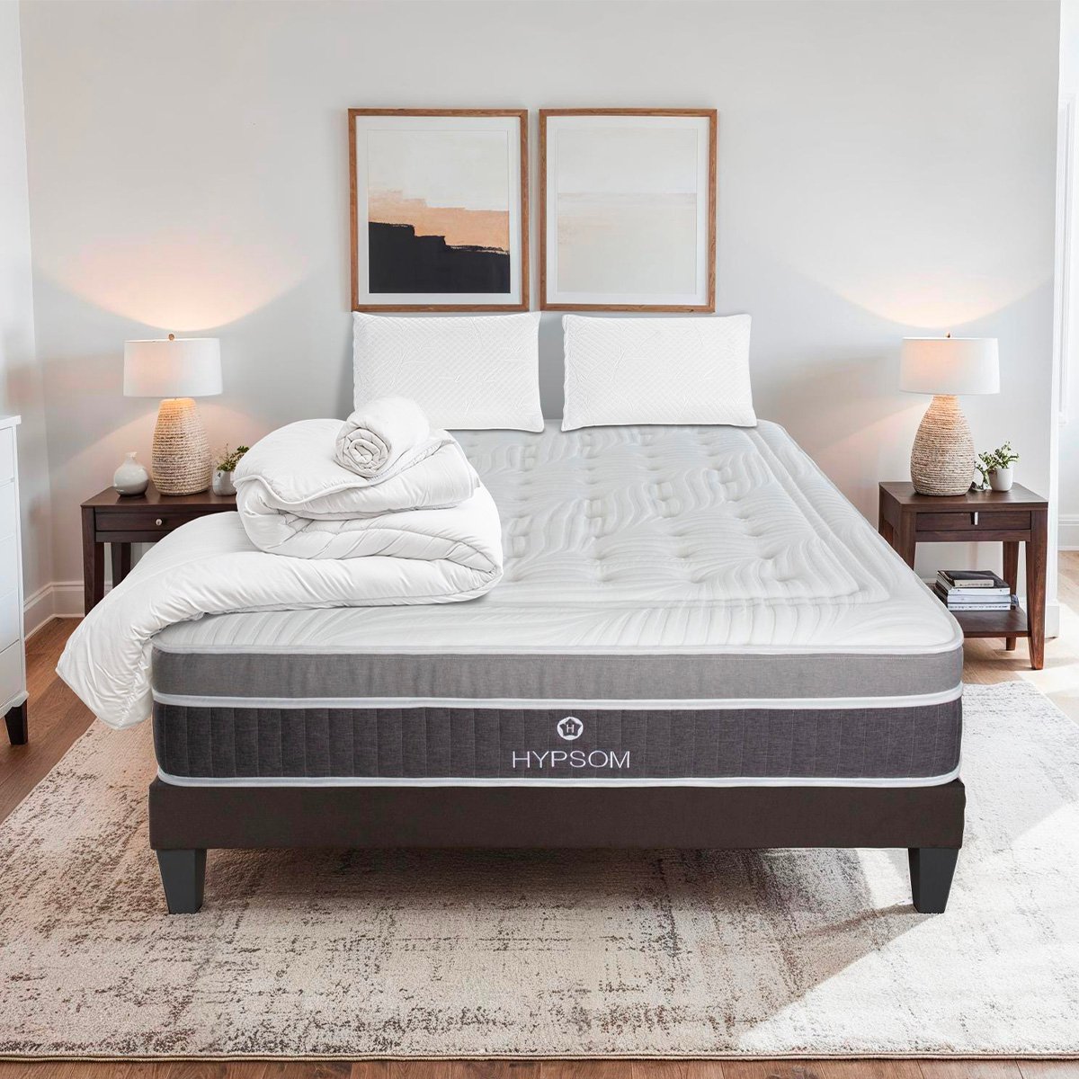 Pack prêt à dormir Matelas Mémoire de forme + Sommier + Accessoires ELEGANCE blanc, HYPSOM