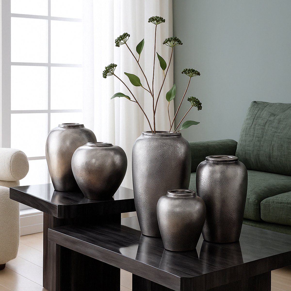 Branche de baies avec feuilles artificielle H73 vert foncé, SIA DECO