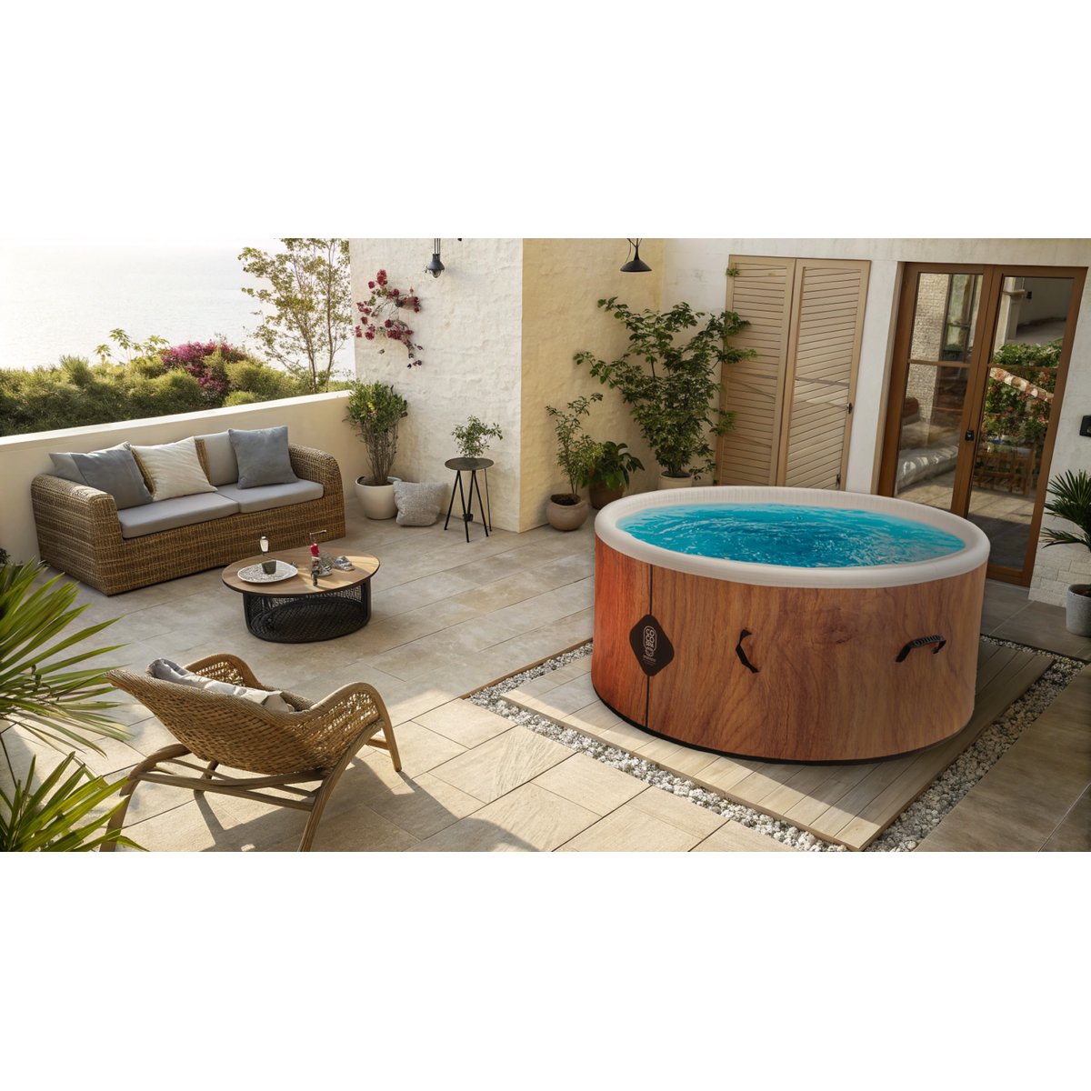 Spa gonflable chauffant & massant imitation bois couleur unique, COCO SPA