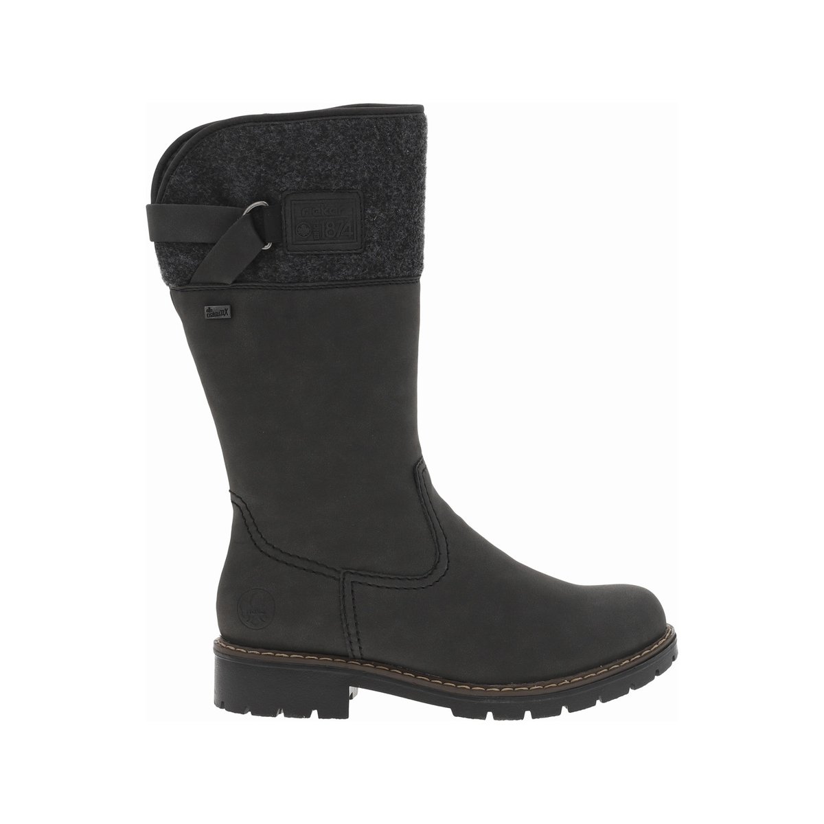 Bottes anthracite à talon plat et à zip latéral avec col en feutre anthracite, RIEKER