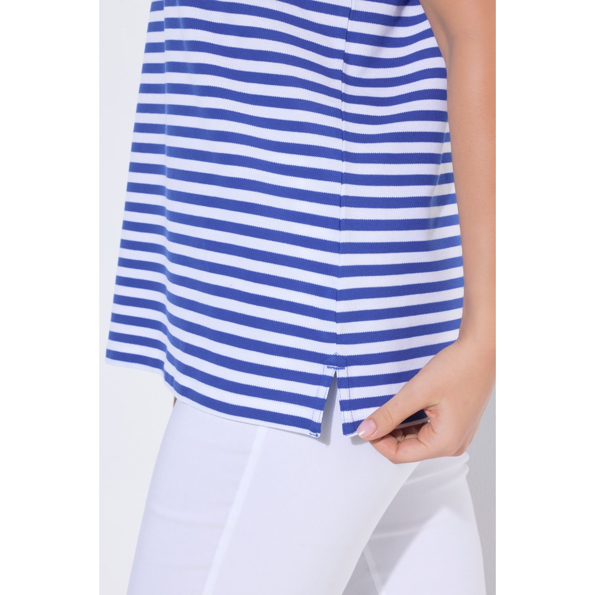 Polo rayé en coton Pima bleu azur, ULLA POPKEN