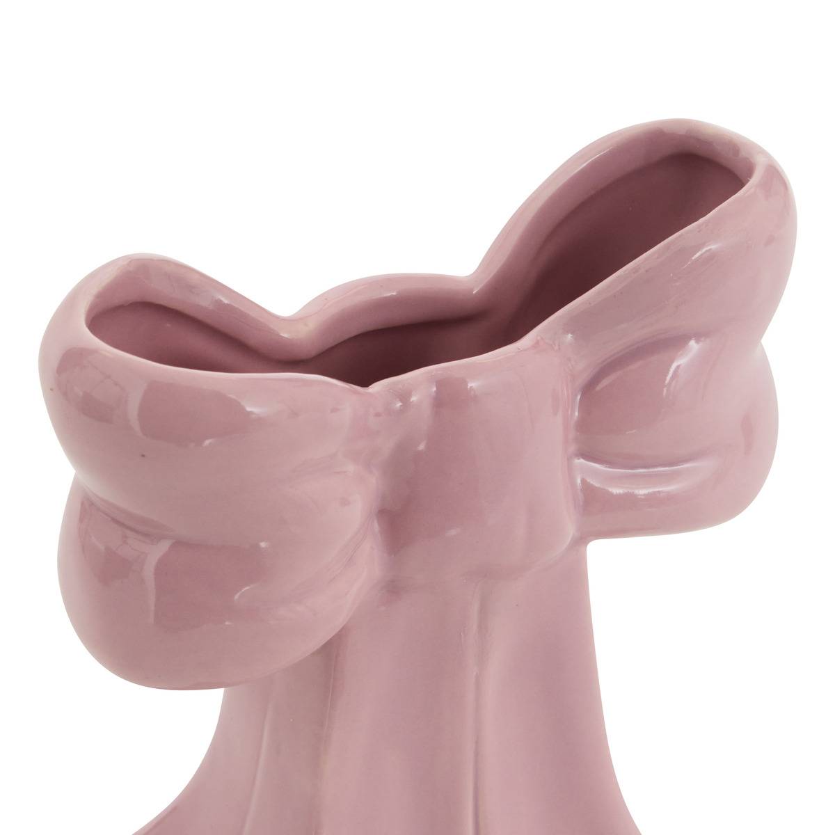 Vase de Noël en céramique avec nœud H. 14 cm rose, FEERIC LIGHTS & CHRISTMAS