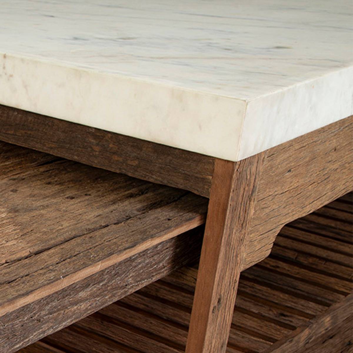 Ilot avec table extensible en bois recyclé et en marbre CAPUCINE bois foncé, MADE IN MEUBLES