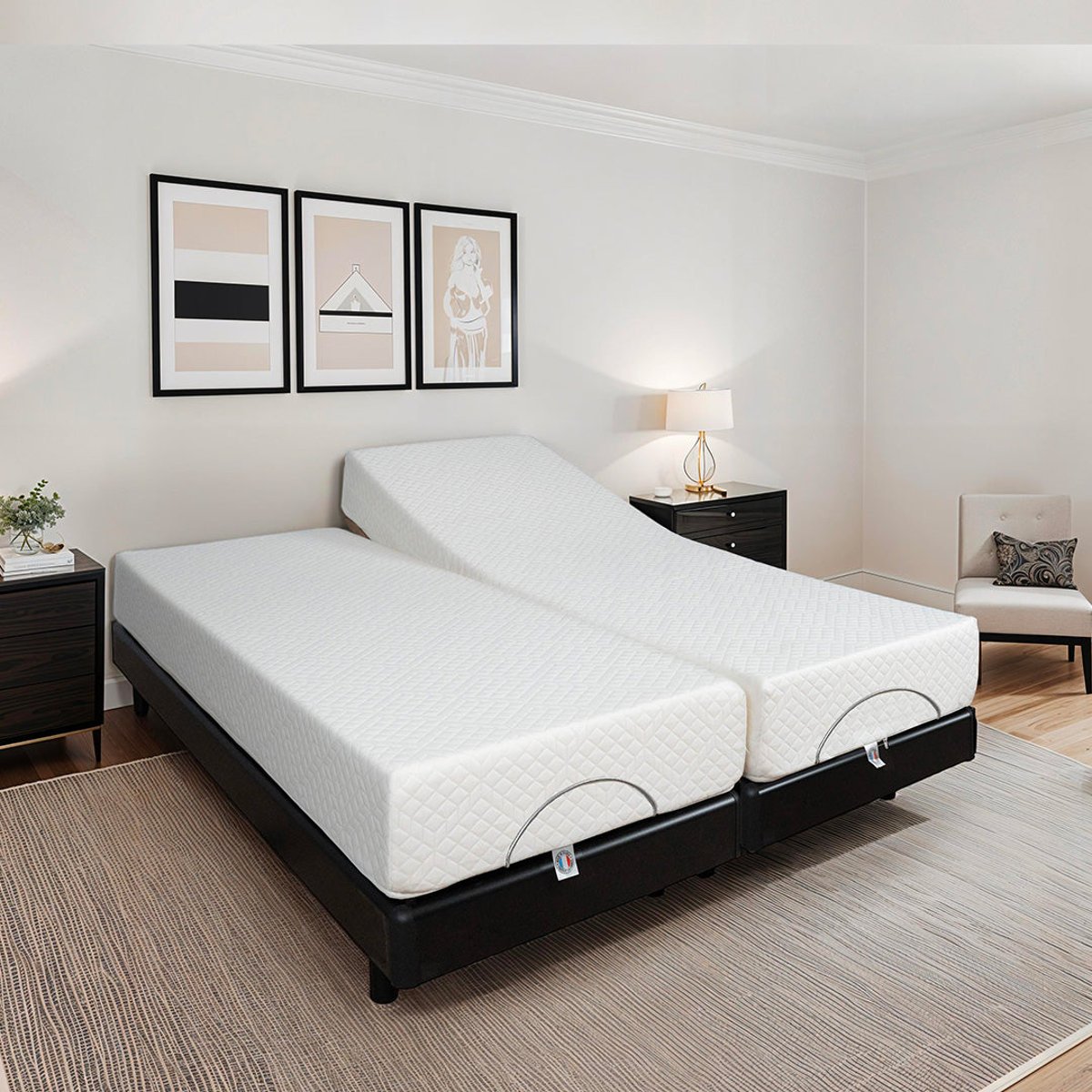 Ensemble Matelas Mousse Accueil Mémoire de forme + Sommier électrique Bodysoft 80x190 cm noir, BELLECOUR